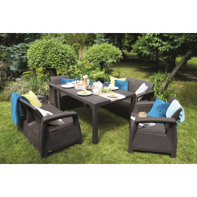 Keter zahradní set Corfu FIESTA hnědá (2x křeslo + 2x lavice + stůl)